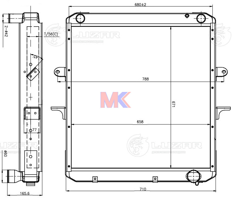 Радиатор основной 64229 (алюмин. 3-х рядный) (ан.53371) RADBERG