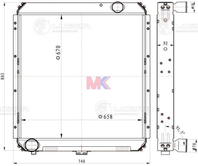 Радиатор основной 54115 (медный 4-х рядный) RADBERG
