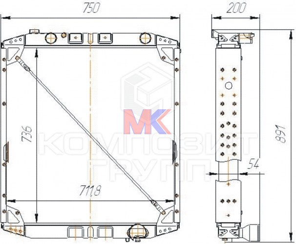 Радиатор основной (Композит) ЯМЗ 6563 (ан. 5551А2)