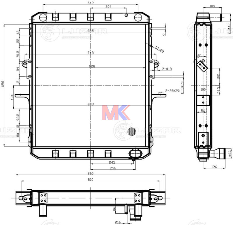 Радиатор основной (алюминий) МАЗ-555137,54328,53371,5337 (аналог 5551-1301010)