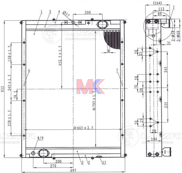 Радиатор основной 65115 (медный 4-х рядный) RADBERG