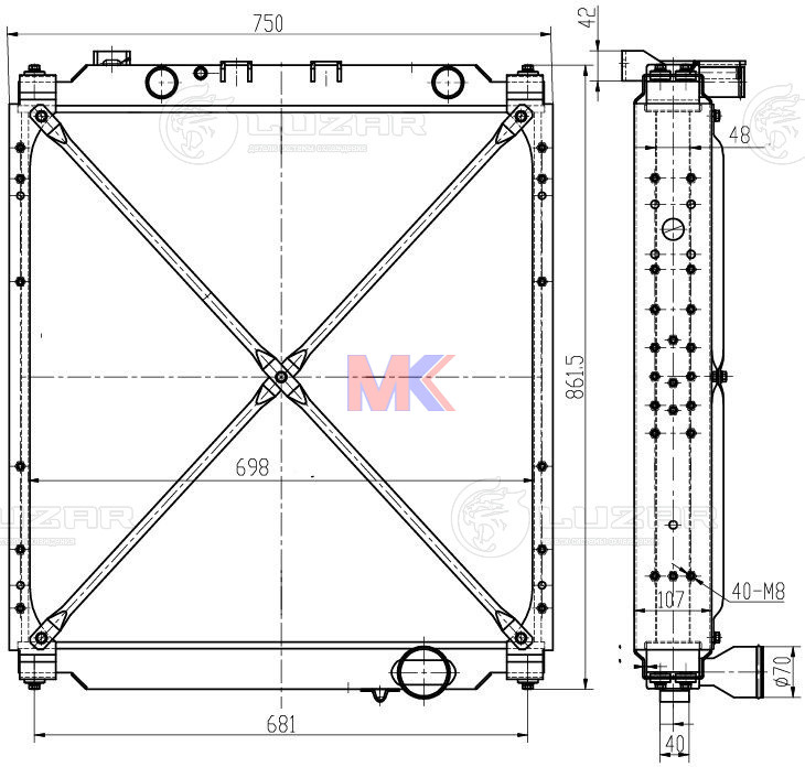 Радиатор основной 5432А5 (алюмин.3-х рядный) Евро-3 RADBERG