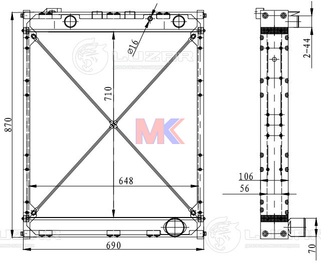 Радиатор основной 642290 (медный 4-х рядный) ЯМЗ 238ДЕ (ан.533602) RADBERG