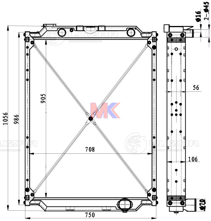 Радиатор основной 543208 (алюмин.3-х рядный) RADBERG
